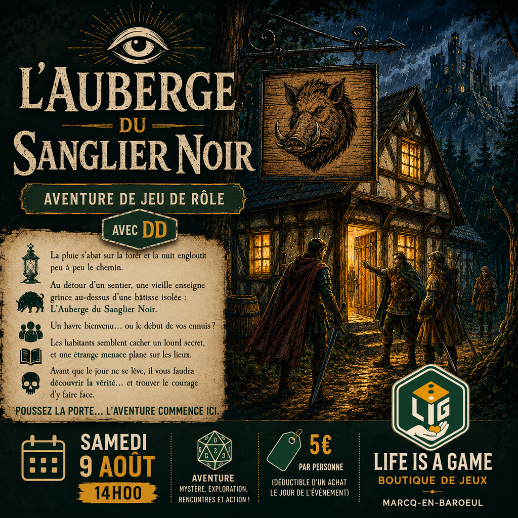 Affiche : Initiation JDR - L’Auberge du Sanglier Noir avec DD