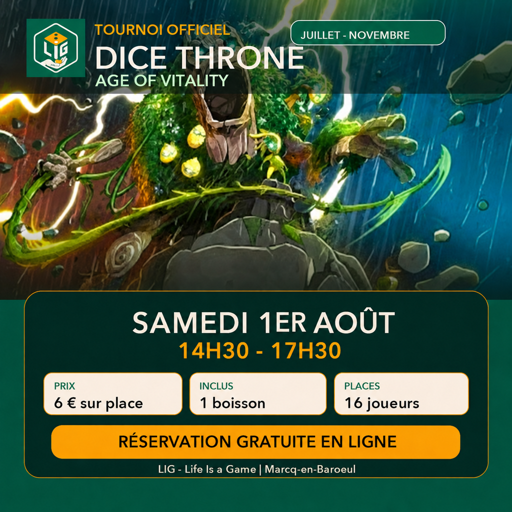 Affiche : Tournoi Dice Throne officiel - Age of Vitality - 1er août 2026