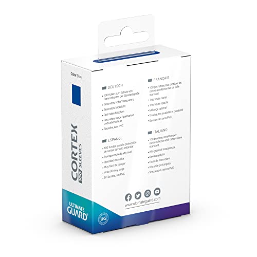 Ultimate Guard Cortex Outer Card Sleeves 100 Standard Size TCG Sleeves 66 X 91mm Blue Back Glossy Finish No PVC & Acid-Free High Clarity Standar