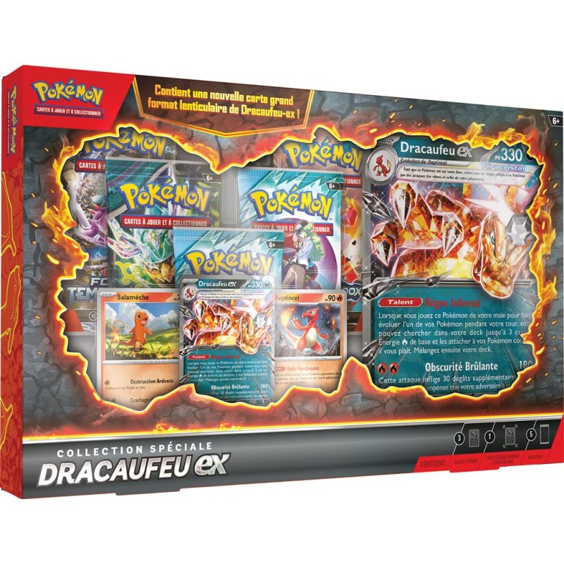 Pokémon : Pokémon TCG Charizard Special Collection (1 Glossy Promo Card 2 Shiny Cards 1 Large Lenticular Card and 5 Boosters)